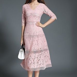 Pink Lace Dress with Sleeves